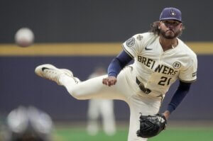 Brewers pitcher Freddy Peralta throws the ball.