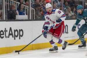 Rangers left wing Artemi Panarin carries the puck.