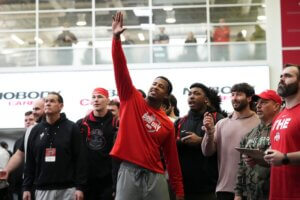 Sonny Styles was caught laughing with John Harbaugh and the Giants staff at Ohio State's 2026 Pro Day.