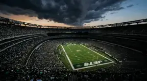 MetLife Stadium with focus on five-yard line representing Jets' 5.5 win projection