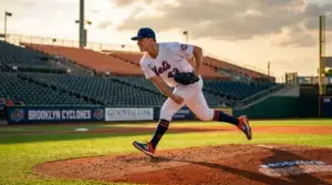 Mets pitcher Kodai Senga delivering a pitch during minor league rehab assignment