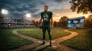 Veteran NFL quarterback contemplating career decision at crossroads between playing and broadcasting