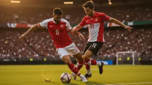 Turkey and Paraguay soccer players competing for ball in World Cup 2026 match action