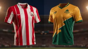 Paraguay vs Australia soccer match jerseys under stadium lights