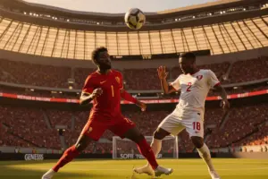 Belgium striker attacking during World Cup 2026 match at SoFi Stadium