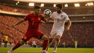 Belgium vs Iran soccer match action at 2026 World Cup with players competing for the ball