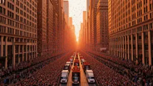 Canyon of Heroes filled with confetti during Knicks championship parade on Broadway in lower Manhattan