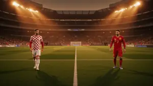 BMO Field stadium with soccer pitch under dramatic lighting for Croatia vs Panama World Cup 2026 match
