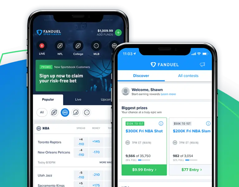 FanDuel mobile app interface displaying betting options and contests.