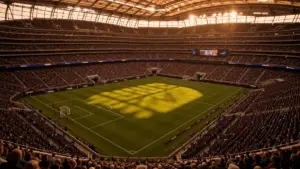 MetLife Stadium interior showing soccer pitch setup for France vs Senegal international match