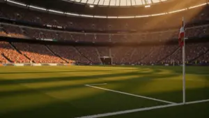 MetLife Stadium World Cup match with dramatic lighting and crowd