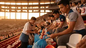 NY Giants QB Jameis Winston helping Japanese fans clean stadium at 2026 World Cup