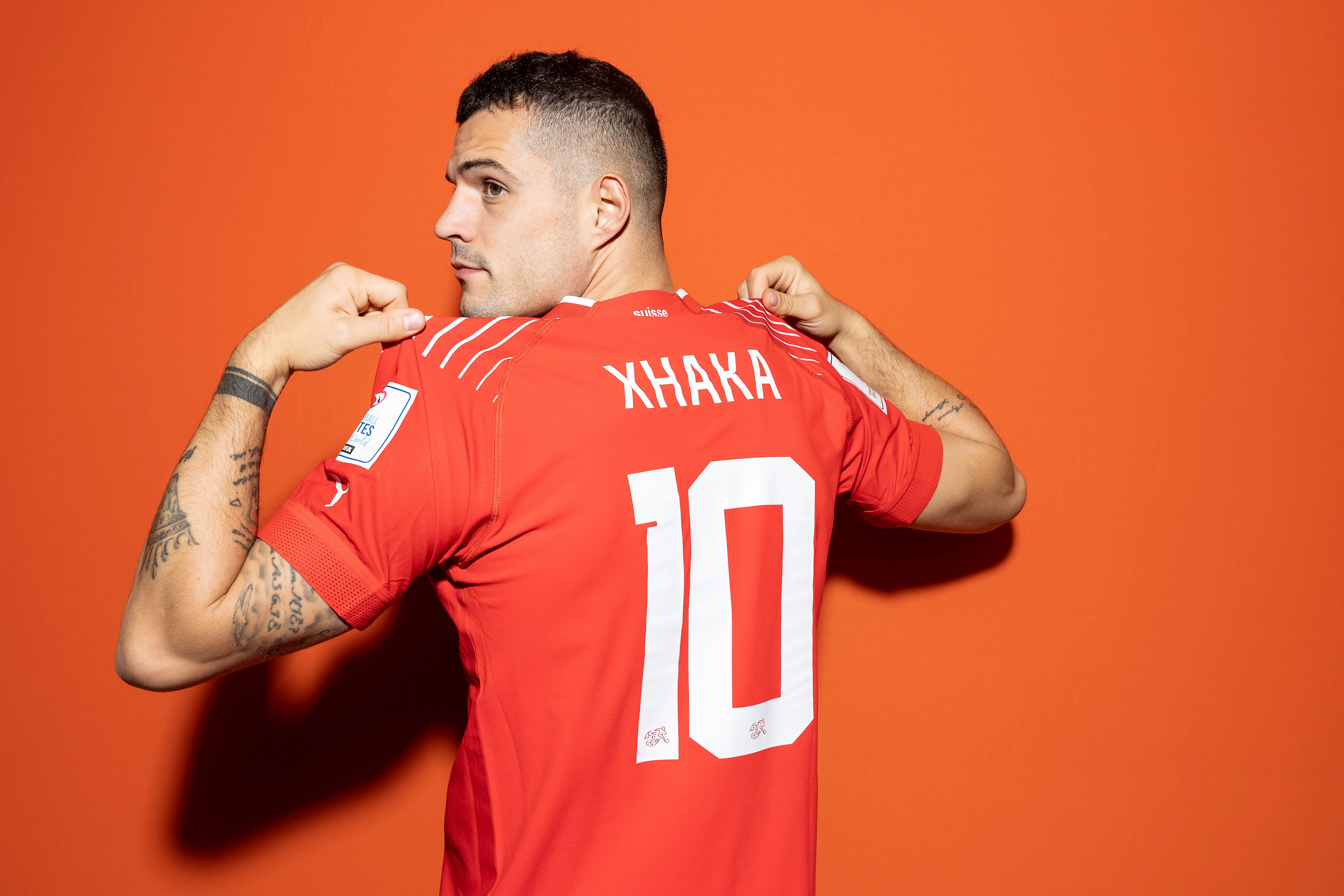 Granit Xhaka wearing Switzerland national team jersey with the number 10.