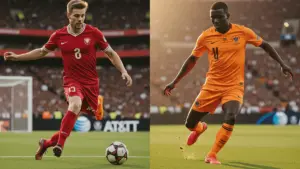 Norway and Ivory Coast players shooting on goal during World Cup 2026 knockout round match