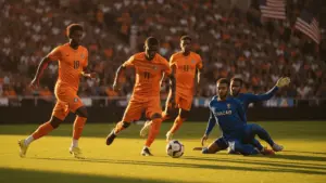 Ivory Coast soccer team attacking against Curacao in World Cup match at Lincoln Financial Field