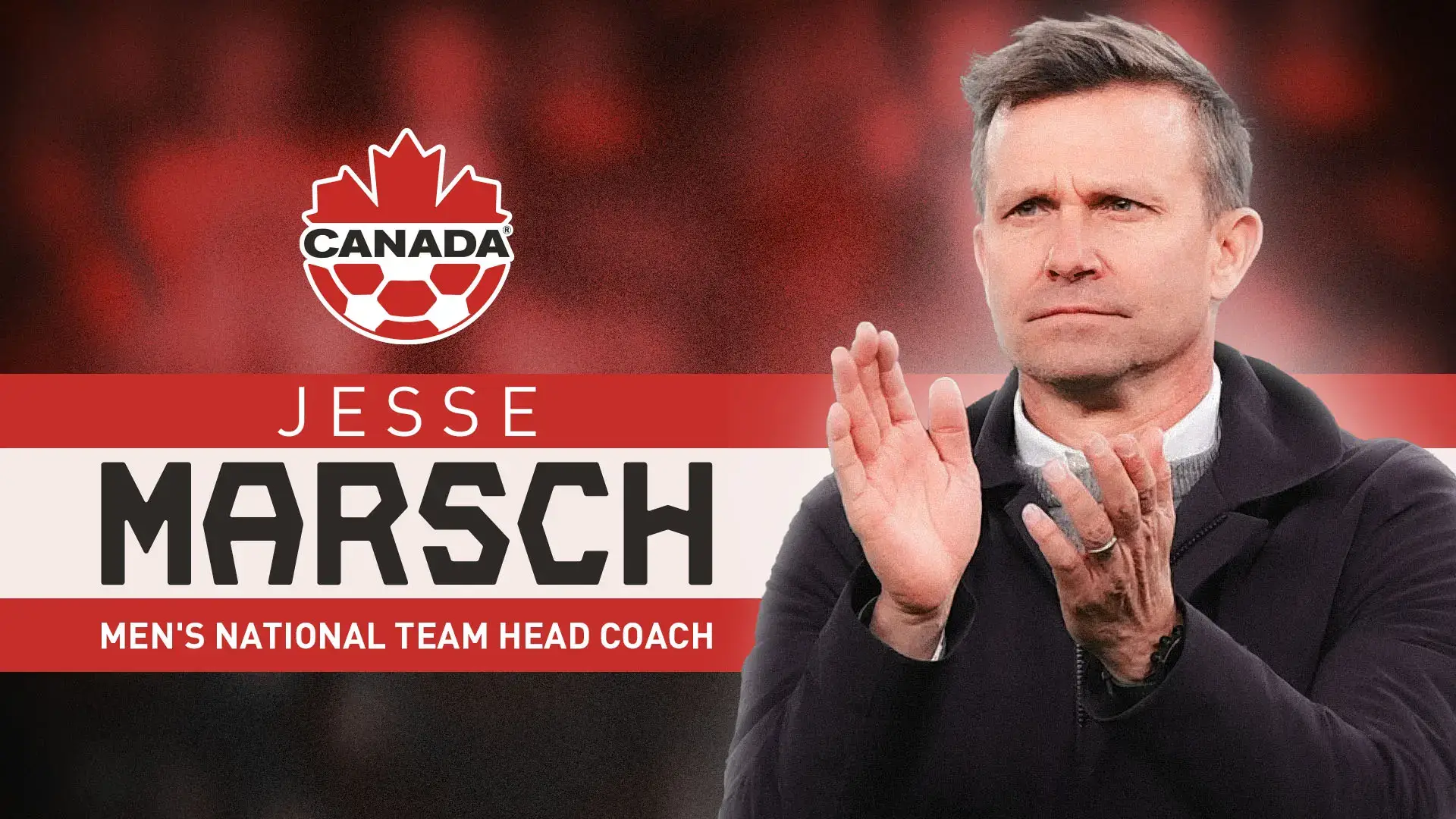 Jesse Marsch, head coach of Canada men's national soccer team, clapping.