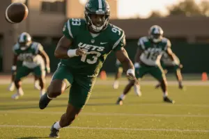 New York Jets wide receiver making sharp cut during minicamp practice session