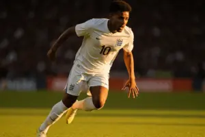 England midfielder in action during World Cup match, attacking position on pitch