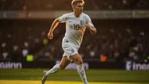Jude Bellingham England midfielder attacking during international soccer match