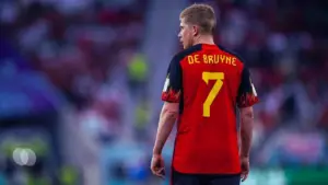 Kevin De Bruyne wearing the Belgium national team jersey with the name and number 7.