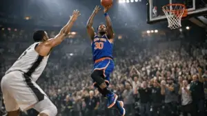 Knicks player taking clutch shot in final seconds of Game 2 victory at San Antonio