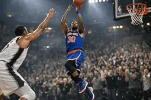 Knicks player taking clutch shot in final seconds of Game 2 victory at San Antonio