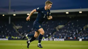 Scottish footballer in action during World Cup 2026 match at stadium