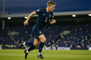 Scottish footballer in action during World Cup 2026 match at stadium