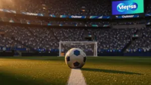 World Cup soccer stadium with dramatic lighting and packed stands before a major international match