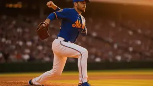 Mets pitcher throwing from the mound during game at stadium
