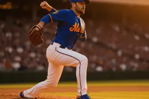 Mets pitcher throwing from the mound during game at stadium