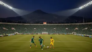 Estadio Azteca packed with fans during Mexico vs Ecuador World Cup 2026 knockout match at night