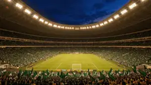 Estadio Azteca packed with fans under floodlights during Mexico vs Ecuador World Cup 2026 knockout match