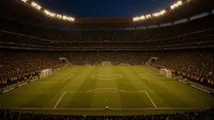 Estadio Azteca stadium at night illuminated for Mexico vs Ecuador World Cup 2026 knockout match