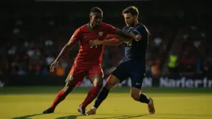 Morocco vs Scotland World Cup 2026 soccer match action at stadium with defensive play