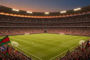 2026 FIFA World Cup stadium filled with fans during an evening match under stadium lights