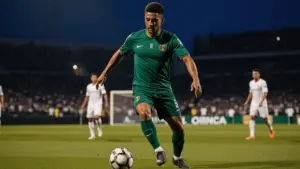 Mexico striker Raul Jimenez preparing to shoot during World Cup match against South Korea