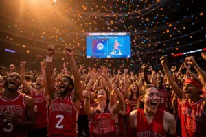 Knicks fans erupting in celebration at Madison Square Garden after NBA Finals championship win