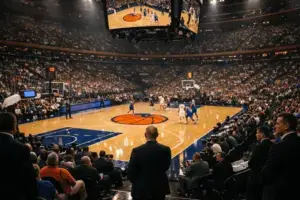 Madison Square Garden packed for NBA Finals Game 3 with presidential security detail courtside