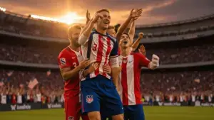 USA soccer team celebrates during World Cup knockout match at Levi's Stadium