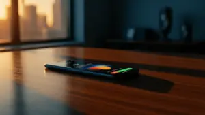 Smartphone on executive desk with incoming call, dramatic lighting suggesting high-stakes NBA decision