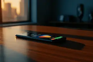 Smartphone on executive desk with incoming call, dramatic lighting suggesting high-stakes NBA decision