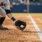 Yankees shortstop fielding ground ball at Yankee Stadium with pinstripe uniform visible