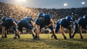New York Giants offensive line in formation ready to protect quarterback