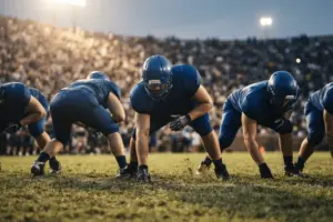 New York Giants offensive line in formation ready to protect quarterback