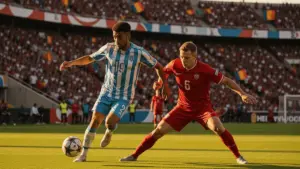 Argentina vs Egypt World Cup knockout match action with players competing on soccer field