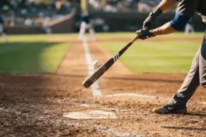 Baseball bat connecting with ball at home plate during a Major League Baseball game