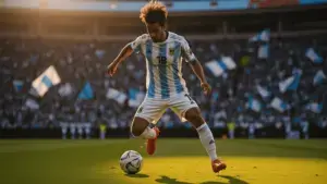 Argentina soccer player shooting during World Cup match at Hard Rock Stadium