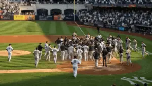 Benches clear at Yankee Stadium during Yankees-Pirates confrontation near first base