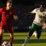 Belgium and Senegal players in attacking action during 2026 World Cup Round of 32 match